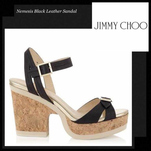 JIMMY CHOO Nemesis Black Leather Buckle Platform Sandal
